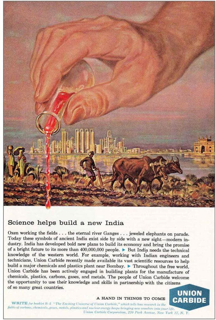 Union Carbide: Science helps build a new India, print advertisement, 1962
